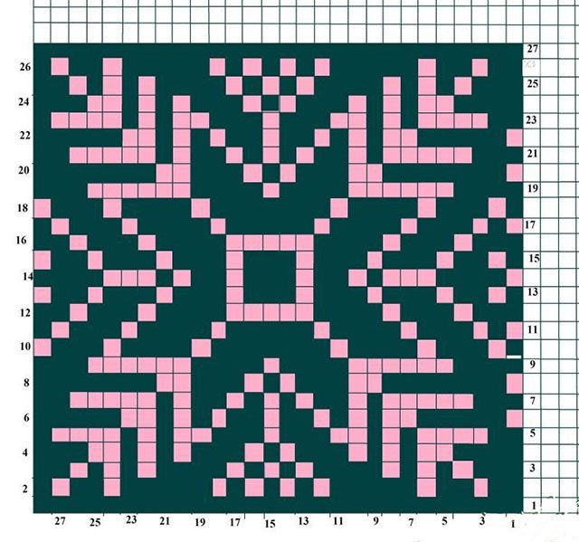 Как вязать жаккардовый узор Снежинка