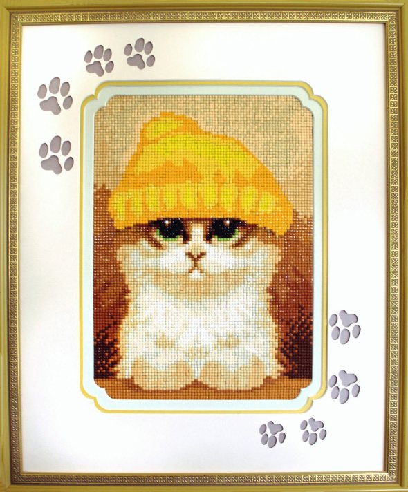 На фото изображено - Алмазная вышивка – полезные советы и техники, рис. «Милый котик» Ричарда Донскиса