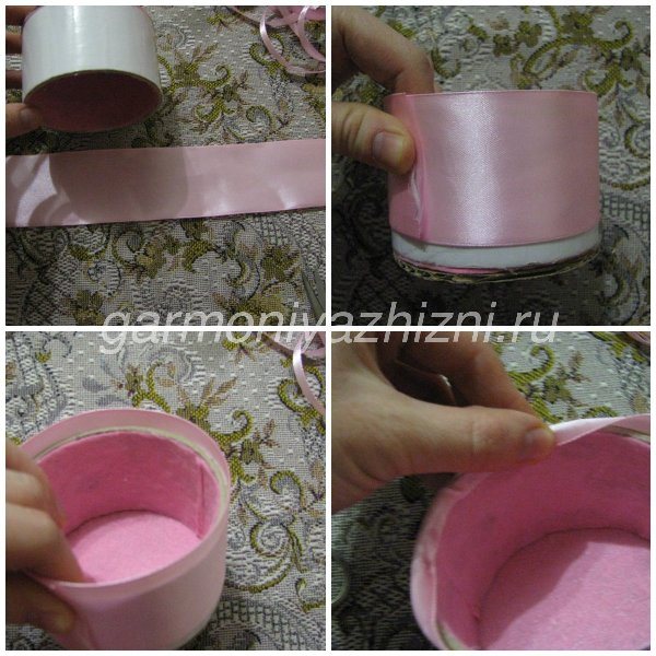 обклеиваем верх шкатулки лентой