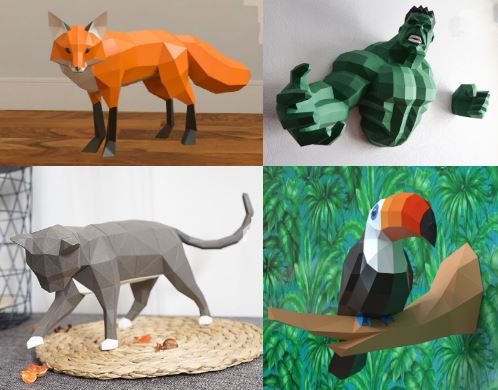 паперкрафт: низкополигональные объемные фигуры из бумаги