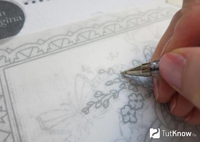 Прорисовка контуров на открытке