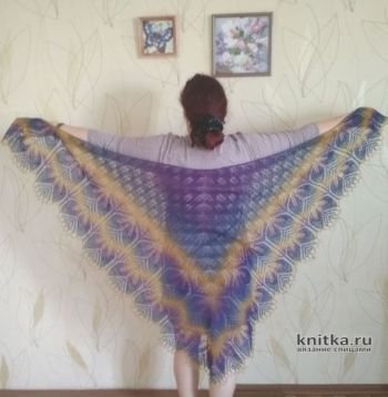 Шаль спицами Харуни с двойной каймой