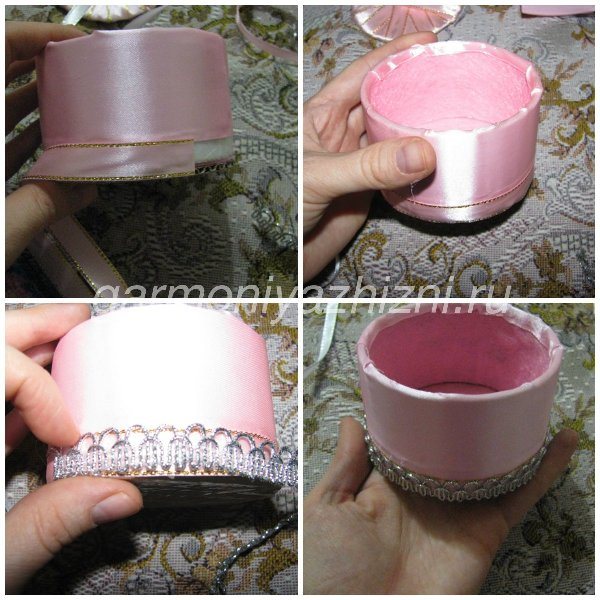 украшаем шкатулку ажурной тесьмой