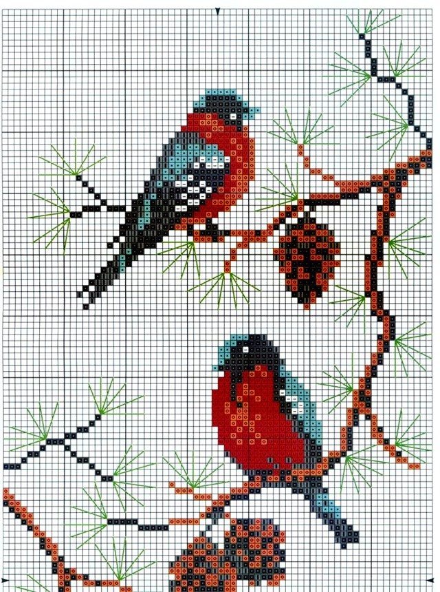 Вышивка крестом снегири и красивая подборка схем