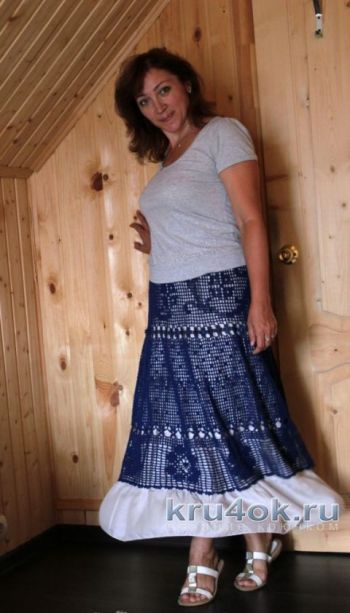 Юбка для женщин связанная филейным узором